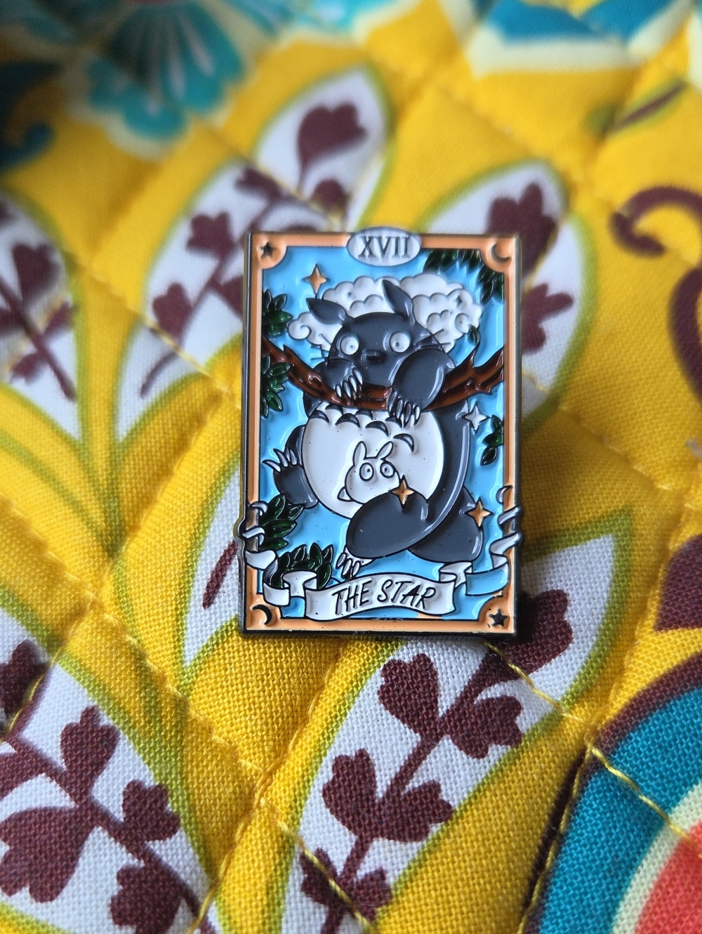 Tarot-Inspired Star Enamel Pin — Blue, White & Black Studio Ghibli Totoro